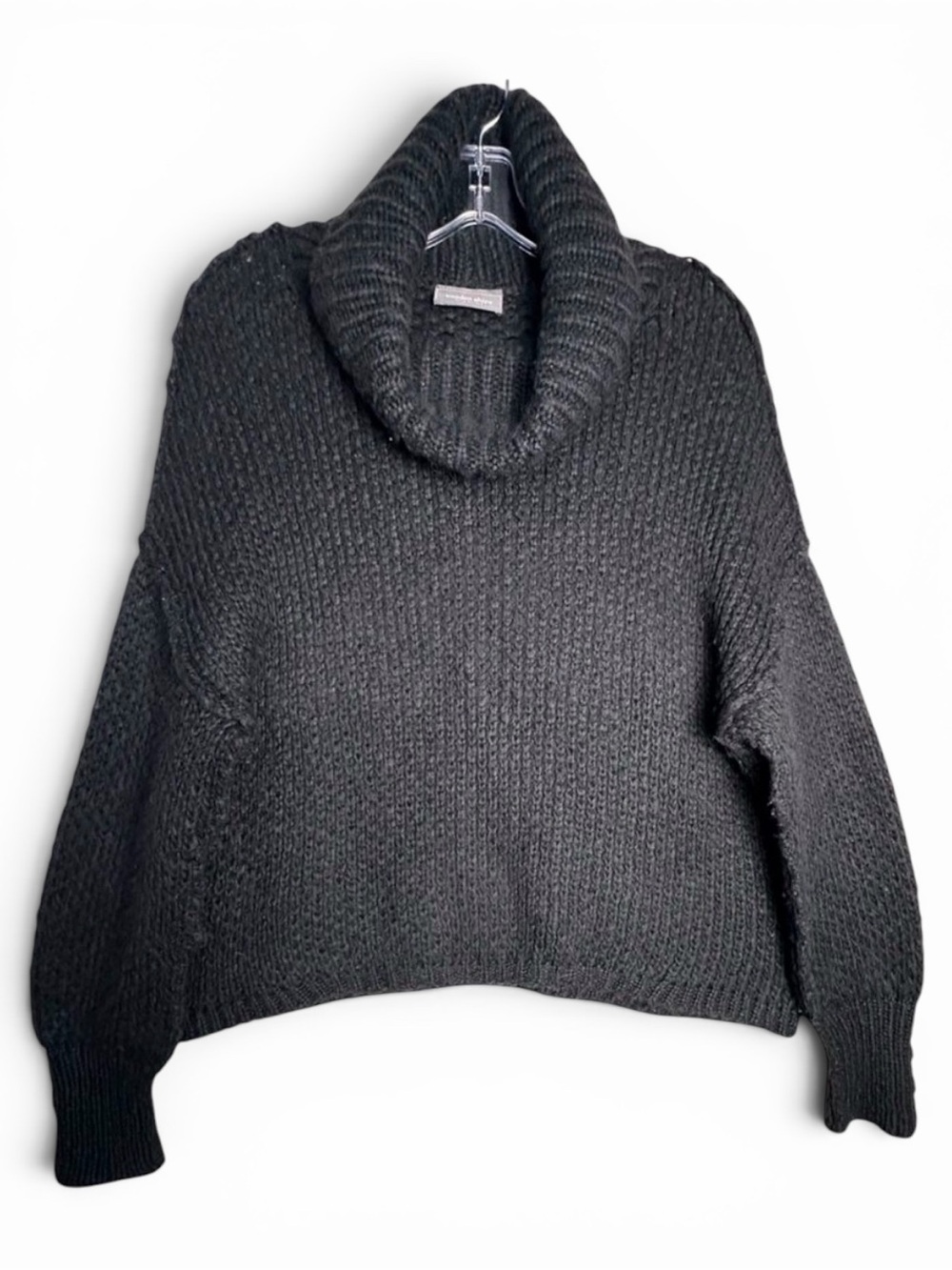 Wooden Ships Mohair Wool Blend Turtleneck Sweater Black Balloon Sleeve Womens M
